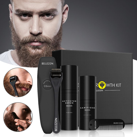 4 Pcs/Set Beard Growth Kit Men's Beard Growth Oil Nourishing Enhancer Beard Oil Beard Care With Comb Beard Roller Beard Oil ► Photo 1/6