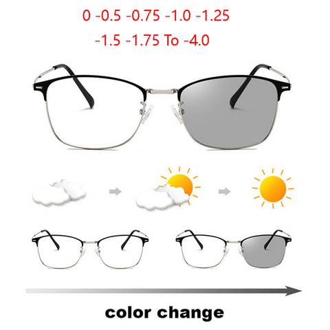 Sun Photochromic Lens Square Nearsighted Glasses Anti-blue Light Computer Prescription Eyeglasses Diopter 0 -0.5 -1.0 To -4.0 ► Photo 1/6