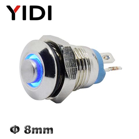 8mm Metal Push Button Switch ON OFF Brass High Head Ring LED Illuminated 3V Red Green Blue LED 1NO Momentary Pushbutton Switch ► Photo 1/6