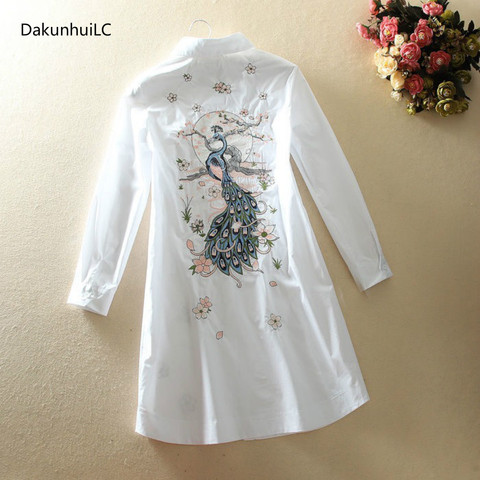 2022 Autumn New 100% Cotton Women Letter Embroidery White Shirts Office Lady Long Loose Casual Blouse Outwear Tops ► Photo 1/6