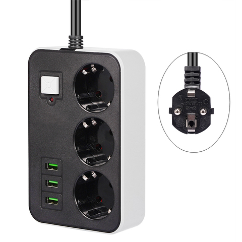 Network Filter Smart USB Power Strip Socket EU Plug 3 Socket 3USB Port 1.8M Extension  Socket Cord  Multi Plug Socket Adapter ► Photo 1/6