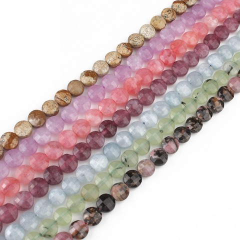 6*6mm Natural Stone Beads Faceted Aquamarina Prenites Pink Chalcedony Jades Coin Beads For DIY Jewelry Making Bracelet 15'' ► Photo 1/6