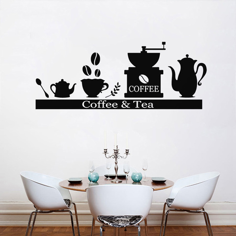 Coffee Tea Wall Stickers Kitchen Coffee Machine Shelf Cartoon Pattern Decor Cafe Bakery Vinyl Shop Window Decals Ornament Y756 ► Photo 1/3