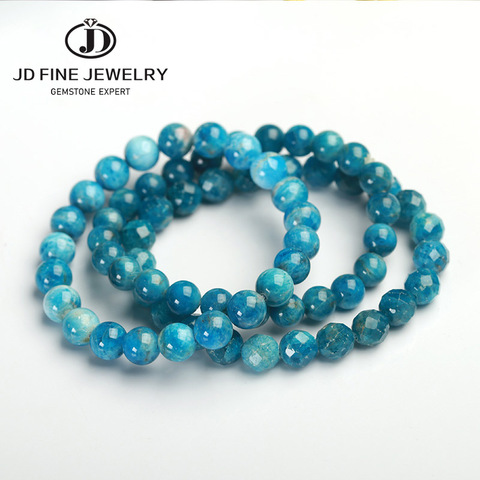 JD Natural Genuine Blue Apatite Phosphorite Round Loose 8mm Smooth Beads Bracelet For Women Men Energy Jewelry ► Photo 1/6