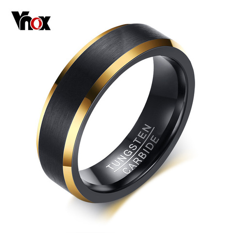Vnox Tungsten Carbide Wedding Bands 6mm Gold Line Ring Black Matte Finished Male Engagement Anel Jewelry ► Photo 1/6