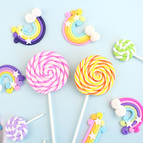 Artificial Soft Clay Lollipop Cake Topper Creative Sweet Cupcake Decor One 1st Cake Decor Happy Birthday Decor Kids Boy Girl Adu ► Photo 1/5