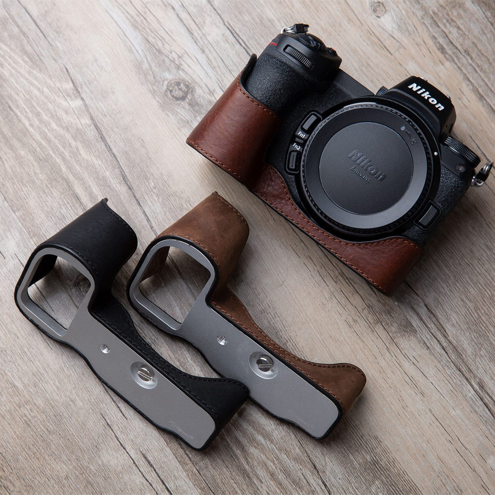 Black CathyHan 1/4 inch Thread PU Leather Camera Half Case Base for Nikon Z6 Z7 Color : Brown
