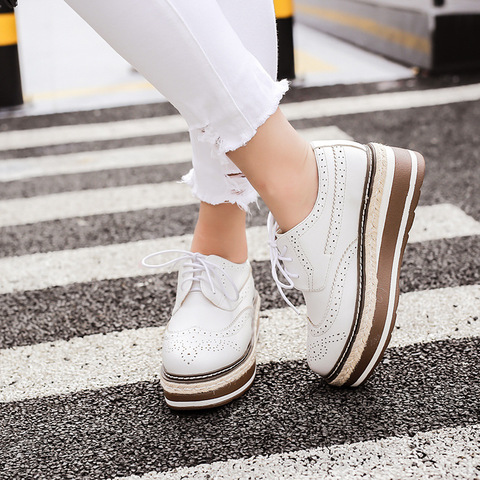 Swyivy Casual Oxford Shoes Women Platform Sneakers White Shoes Autumn 2022 Spring Female Casual Shoes Wedges Senakers Lady ► Photo 1/5