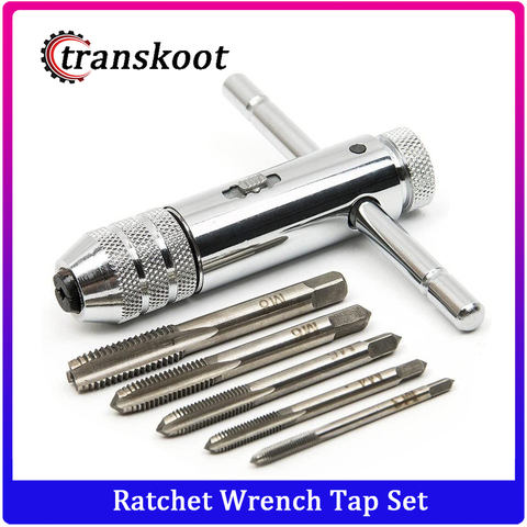 Adjustable T-Handle Ratchet Tap Holder Wrench + 5pcs M3-M8 Machine Screw Thread Metric Plug Tap ► Photo 1/6
