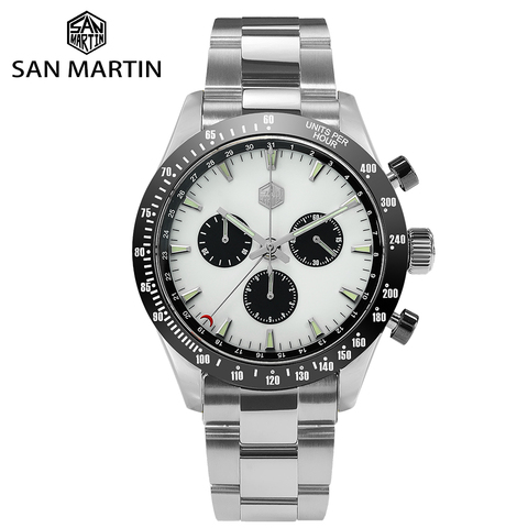 San Martin Stainless Steel Men Quartz Chronograph Watch Business Classic Swiss Ronda 5040 F Sapphire Ceramic Top Ring Luminous ► Photo 1/6