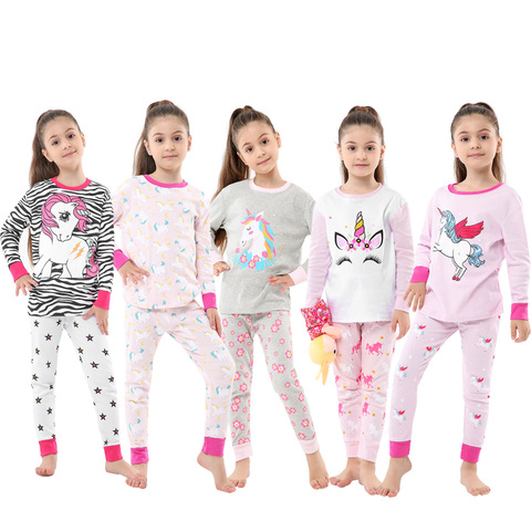 Girls Pajamas Clothes Sleepwear 100% Cotton PJS for Toddlers Children Kids Unicorn Style