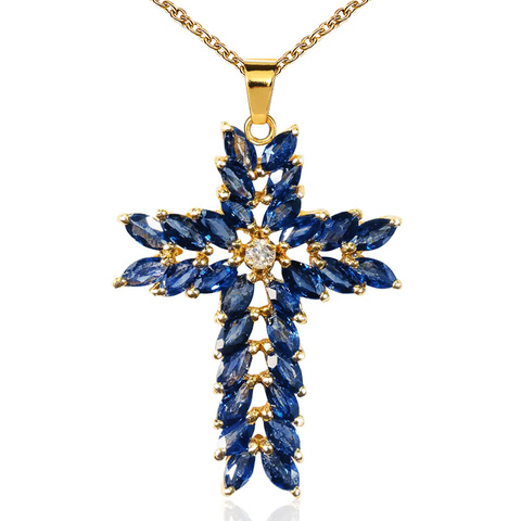 Huitan Luxury AAA Navy Color Cubic Zircon Cross Pendent Necklaces Delicate Women Stylish Accessories for Party Fashion Jewelry ► Photo 1/3