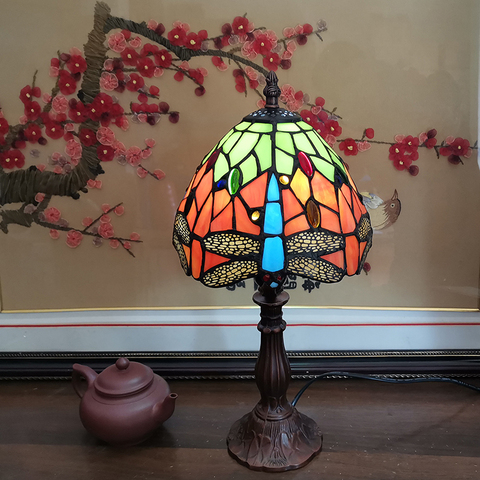 WOERFU 20CM Tiffany Table Lamp E27 Dragonfly Lampshade Aolly Base Lighting Creative Fashion Retro Table Lamp ► Photo 1/1