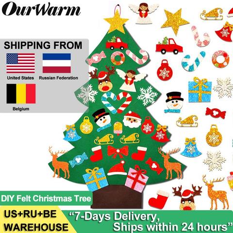 2022 DIY Felt Christmas Tree with Glitter Ornaments Freely Paste Wall Hanging Christmas Trees Kids Tollder Felt New Year Gift ► Photo 1/6