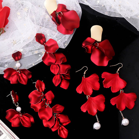 YAOLOGE New Shiny Side New Fashion Brand Jewelry Red Rose Flower Long Dangle Earrings For Women Elegant Korean Tassel Earrings ► Photo 1/6