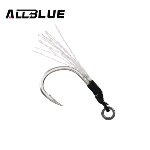 ALLBLUE 6pcs/lot Metal Jig Tail Assist Hook Short PE Line Feather Solid Ring Jigging Spoon Saltwater for 10-60g Fishing Lure ► Photo 1/6