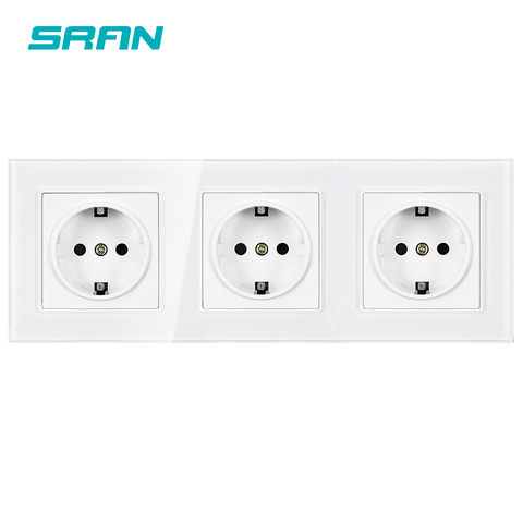 SRAN EU Standard Power Socket, White Crystal Glass Panel, AC 110~250V 16A Wall Power 3 Socket strip , F601-GR03 Manufacturer ► Photo 1/6