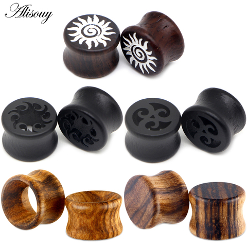 2PCS 6-25mm Fashion Ear Plugs Wood Flesh Tunnels Saddle Ear Gauges Solid Hollow Body Piercing Jewelry For Men Women Expanders ► Photo 1/6