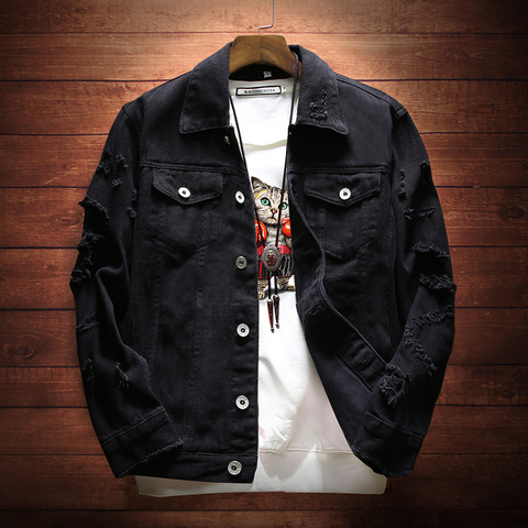 Bomber Thin Ripped Denim Jacket Male Cowboy Jeans jackets Spring Autumn Mens Denim Jacket Mens Trendy Fashion ► Photo 1/5