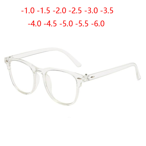 0 -1.0 -1.5 -2.0 To -6.0 Transparent Frame Square Finished Myopic Glasses Women Men Clear Lens Shortsighted Eyeglasses Diopter ► Photo 1/6