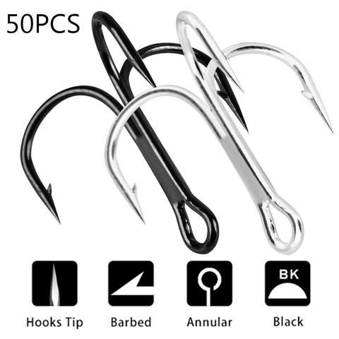 50Pcs Fishing Hook Stainless Steel Treble Overturned Hooks Fishing Tackle Round Bend Treble For Bass Fish Tackle Tools ► Photo 1/6