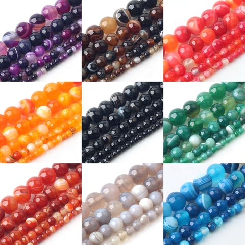 Wholesale Natural Stone Bead Striped Onyx Agates Chalcedony Round Beads 4 6 8 10 12 MM For Jewelry Making DIY Bracelets Necklace ► Photo 1/6