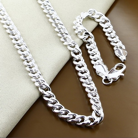 New Classic 925 Sterling Silver Jewelry Sets Fashion 10mm Hip Hop Chain Necklace Bracelet Sets For Male ► Photo 1/2