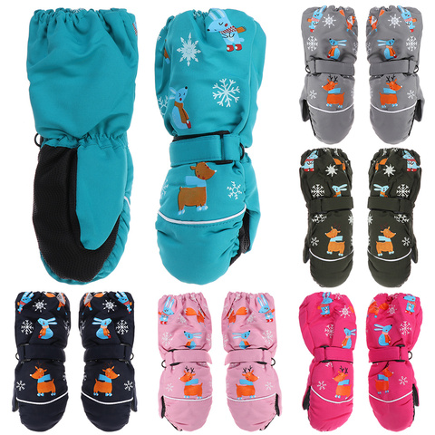 1Pair Cartoon Children Ski Gloves Long-sleeved Mittens Winter Windproof Waterproof Thick Warm Non-slip Deer Rabbit 2-6 Years Old ► Photo 1/6
