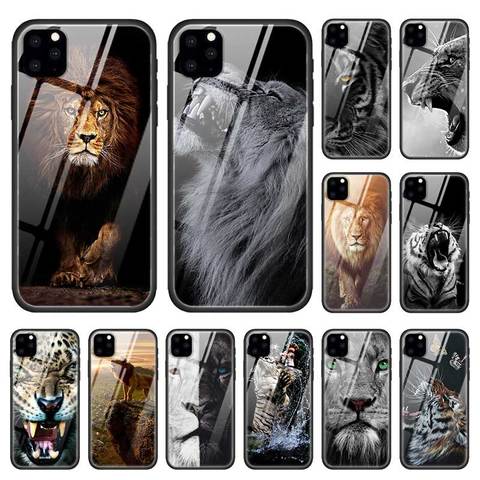 Animal Lion Tiger Cases for Apple iPhone 12 11 Pro XR XS Max X 7 8 6 6S Plus SE 2022 Tempered Glass Juala Phone Coque Cage ► Photo 1/6