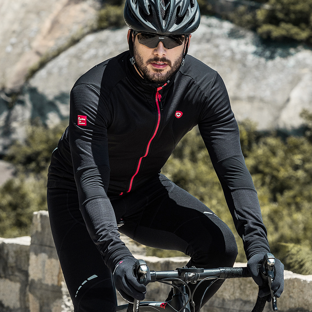 Cycling Jacket Winter Thermal Fleece Windproof Long Sleeve Bike Coat Men Jersey 