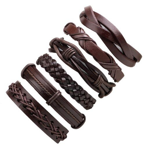 New Trendy 6pcs/set Woven Punk Vintage Charm Leather Women Bracelets Bangles Men Femme Homme Wholesale Bracelet Jewelry ► Photo 1/4