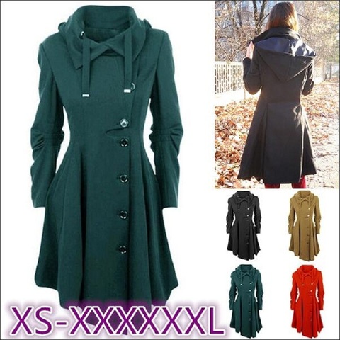 Plus Size S-7XL Fashion Women Tops Long Medieval Trench Coat Women Winter Black Gothic Coat Elegant Women Coat Vintage Female ► Photo 1/6