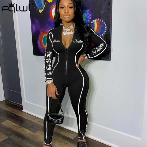 FQLWL Letter Print Streetwear Black Bodycon Jumpsuit Women Romper Sportwear  Zipper One Piece Long Sleeve Ladies Jumpsuit Female - Price history &  Review, AliExpress Seller - FQLWL Official Store