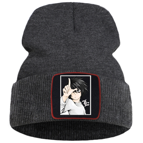 Japan Anime Death Note Beanie Hats Winter Cotton Warm Bonnet Cap Solid Color Hip Hop Knitted Caps Unisex Casual Skullies Hat ► Photo 1/6