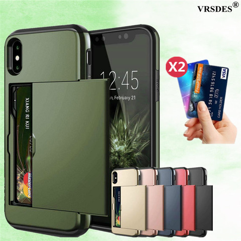 Armor Slide Card Case For iPhone 12 Mini 11 12 Pro Max XS Max XR X Card Slot Holder Cover For iPhone 8 7 6S Plus SE 2 2022 5 5S ► Photo 1/6