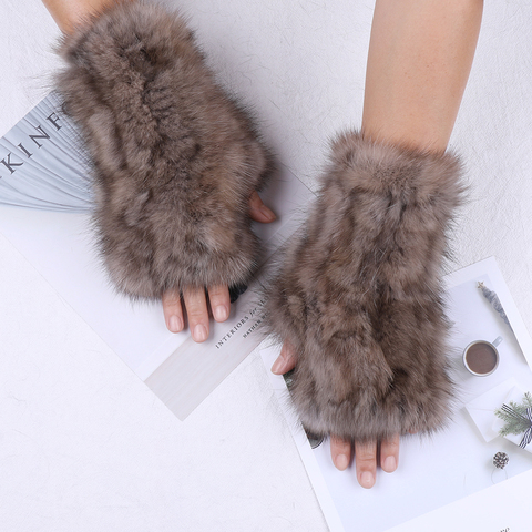 Highend Quality Women's 100% Real Sable Fur Knitted Fingerless Gloves Mittens Mitts Mit Winter Girls Mink Fur Typing Glove ► Photo 1/6