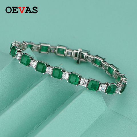 OEVAS 100% 925 Sterling Square Synthetic Emerald High Carbon Diamond Bridal Bracelet Sparkling Wedding Party Fine Jewelry Gifts ► Photo 1/1