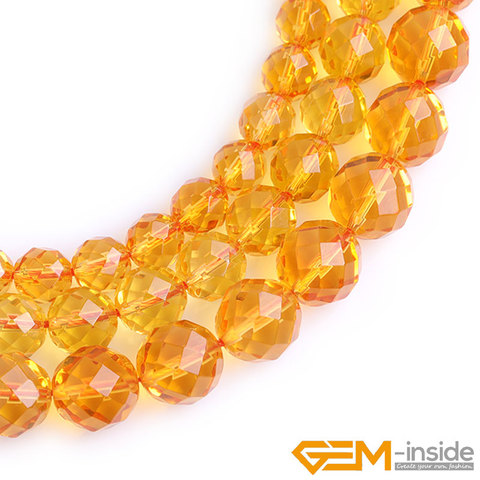 Round Faceted Citrines Beads For Jewelry Making Strand 15