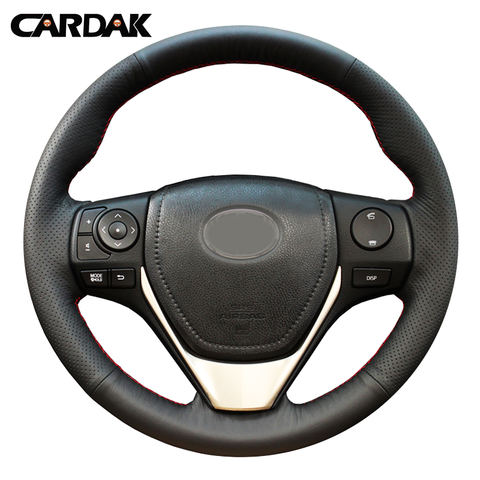 CARDAK Black Leather car Steering Wheel Cover for Toyota Auris E'Z RAV4 2013 Corolla 2013-2017 Hand-stitched steering cover ► Photo 1/6