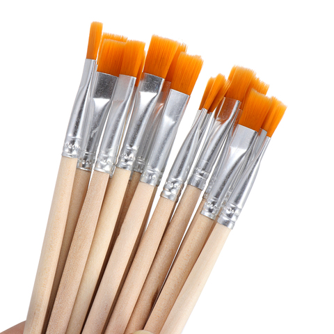 10Pcs/set DIY flat/tip Nylon Hair Wooden Handle Hook Line Pens Paint Brushes Watercolor Brush Drawing Brush Calligraphy Supplies ► Photo 1/6
