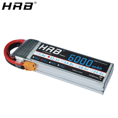 HRB Lipo 3S Battery 11.1V 6000mAh 50C XT60 XT90 XT90-S Deans T EC5 Female For Traxxas Trex Helicopter Airplane Car Boat RC Parts ► Photo 1/6