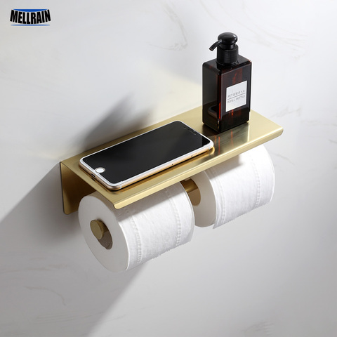 Double Ring Toilet Paper Holder Big Top Shelf Black & Brushed Gold & Chrome Stainless Steel Toilet Roll Holder ► Photo 1/6