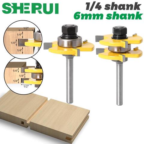 2 pc 6mm 1/4 inch Shank high quality Tongue & Groove Joint Assembly Router Bit Set 3/4