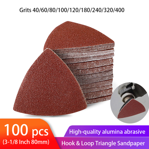 100pcs Triangular Sandpaper Hook & Loop Triangle Sanding Sheets Fit 3-1/8 Inch Oscillating Multi Tool Sanding Pad 40-400 Grit ► Photo 1/6