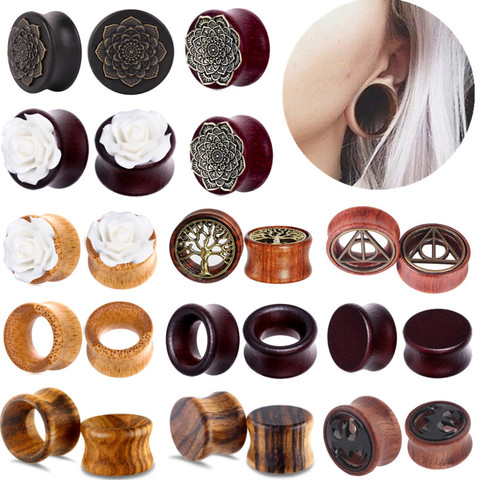 1Pair Flower Wood Ear Plug And Tunnel Flesh 6-20mm Life Tree Wood Ear Tunnel Plug Ear Gauge Stretcher Plugs Oreja Dilataciones ► Photo 1/6