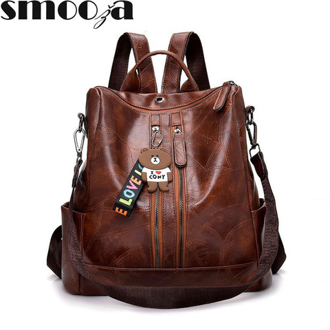 SMOOZA Big Leather Women Backpacks New Arrivel Vintage Female Shoulder Bag High Quality Travel Rucksack School Bag For Girls ► Photo 1/6