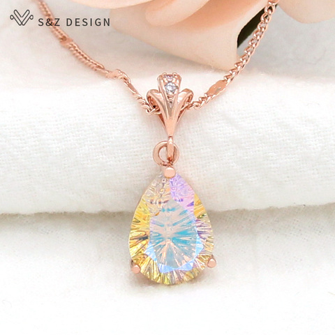 S&Z DESIGN 2022 Europe America Temperament Luxury  Water Drop Crystal Pendant Necklace For Women Girl Wedding Party Jewelry ► Photo 1/6