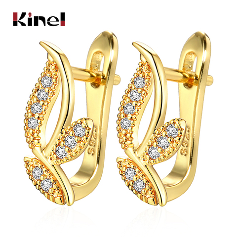 Kinel Classic Stud Earrings Leaf Shape Plated Gold Silver Color AAA Cubic Zirconia Simple Korean Earrings For Women To Friend ► Photo 1/6