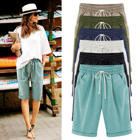 Womens bermuda shorts Plus Size Summer Casual Women's Drawstring Elastic Shorts Large Size knee length bermuda shorts For Women ► Photo 1/6