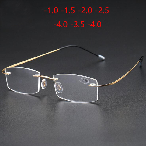 Frameless Square Nearsighted Glasses Finished  Women Men Rimless Short-sight Eyewear Diopter -1 -1.5 -2.0 -2.5 -3.0 -3.5 -4.0 ► Photo 1/6